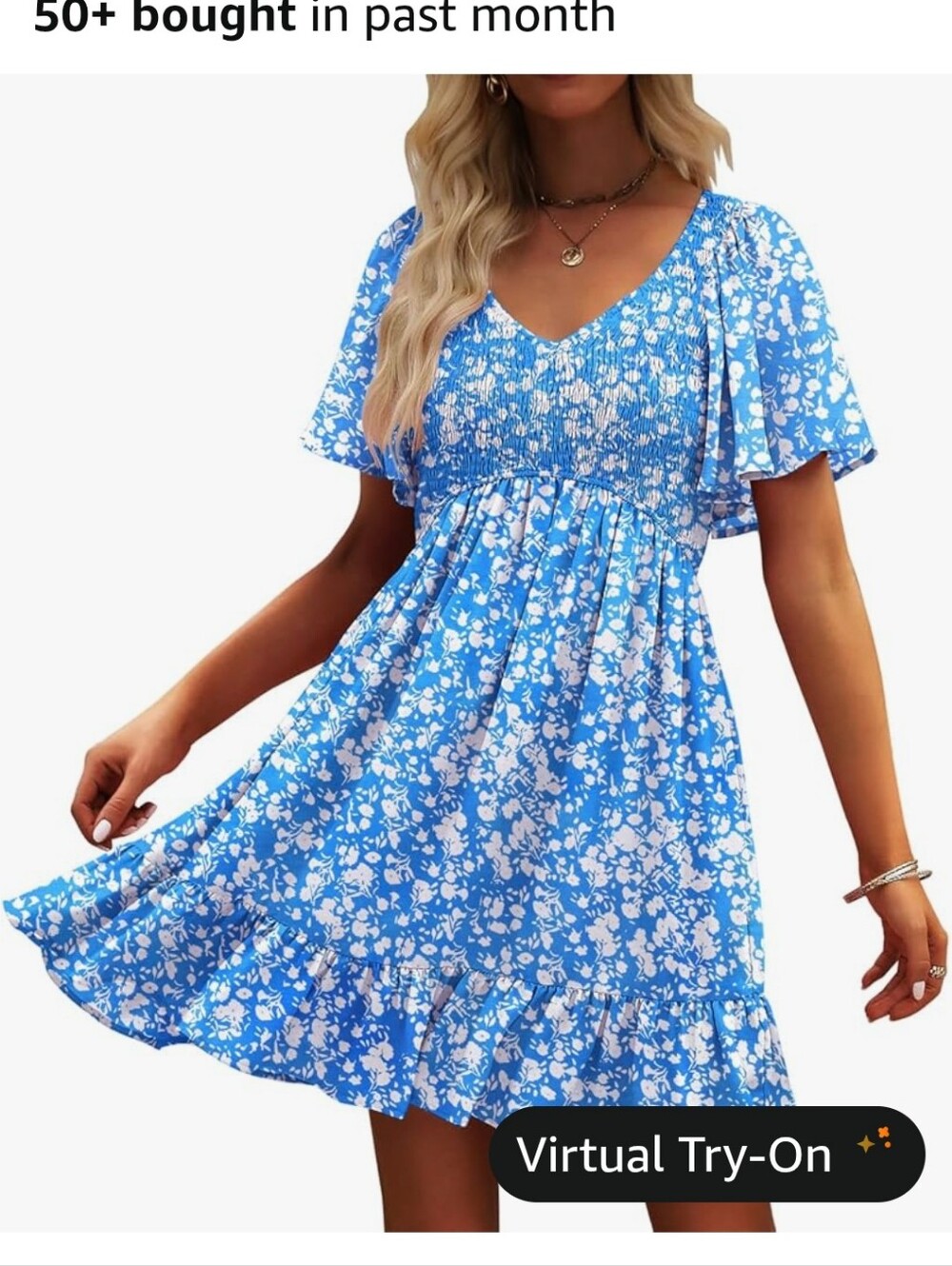 Womens Blue And White Floral Dress Size Large.  Excellent Condition.